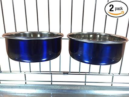 Ellie-Bo Pair of Dog Bowls For Crates, Cages or Pens and 3 Sizes (0.9Ltr Medium, Blue)