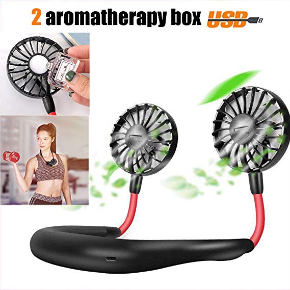 Hand Free Personal Fan USB Battery Rechargeable Portable 【 Mini Aromatherapy】Fan-Headphone Design Wearable ， 360 Degree Free Rotation Perfect for Traveling Camping Office Room Household -(Black)