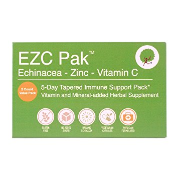 EZC Pak Echinacea, Zinc and Vitamin C Supplements for Immune System Support, 28 Gluten-Free Vegetarian Capsules, Physician-Designed 5-Day Tapered Pack (2 Pack)