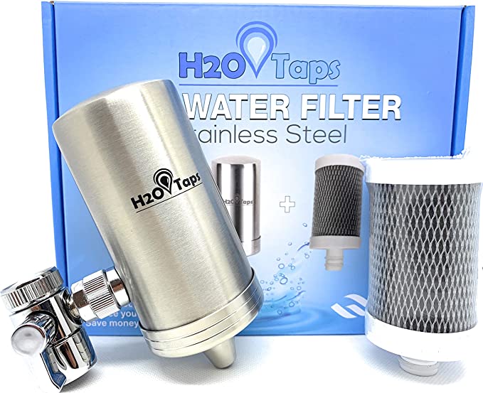 Tap Water Filter - Stainless Steel Tap Water Filter Elegant Design, Water Filtration System, Quality Kitchen Tap Filter - Improves Taste and Removes Dirt - H2o TAPS