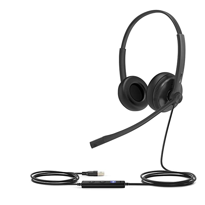 Yealink UH34 Dual with Microphone Wired Headset, Microsoft Certified Teams Integrated, NC Microphone & Passive Noice cancelation Audio, LED Indicator & MS Teams Button (1.2M Cable), Black (1308043)