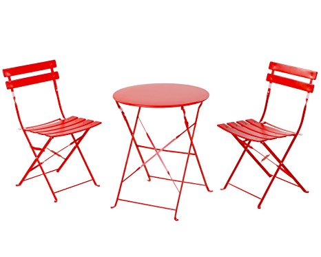 Grand Patio Premium Steel Patio Bistro Set, Folding Outdoor Patio Furniture Sets, 3 Piece Patio Set of Foldable Patio Table and Chairs, Red