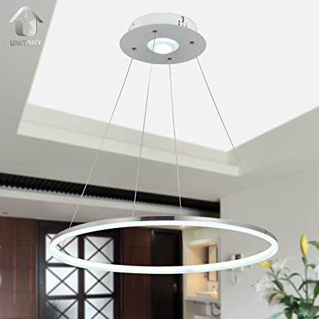 UNITARY BRAND Modern Nature White LED Acrylic Pendant Light Remote Control Included With 1 Ring Max 35W Chrome Finish 24 inches Diameter