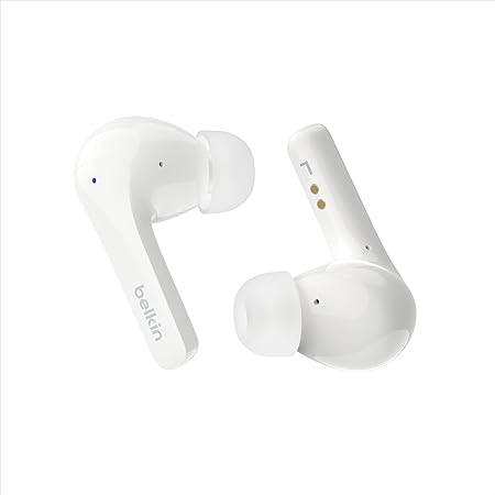 Belkin SoundForm™ Motion True Wireless Earbuds, Noise Cancelling Ear Buds with Wireless Charging Case & Dual Microphone - IPX5 Water Resistant Bluetooth Headphones for iPhone & Samsung - White