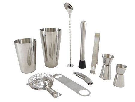 Bar Set - Premium Boston Shaker Set Includes Bartender Tools and Accessories for Professional Drink and Cocktail Mixing (10 Piece Stainless Steel Barware Kit)