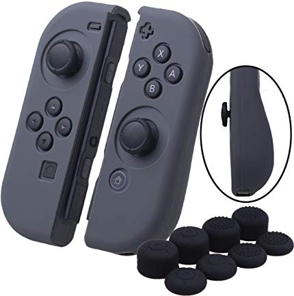 YoRHa Hand grip Silicone Cover Skin Case x 2 for Switch/NS/NX Joy-Con controller (grey) With Joy-Con thumb grips x 8