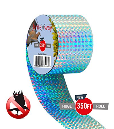 Premium Quality Bird Deterrent Reflective Scare Tape 350 ft Long – Pest Control Dual-sided Repellent Tape For Pigeons, Grackles, Woodpeckers, Geese, Herons, Blackbirds & More – Sturdy & Ultra Strong