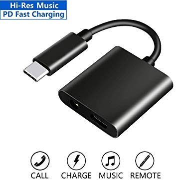 USB C to 3.5mm Headphone Charger Adapter Splitter, Aproo USB Type C 2 in 1 Audio Charging Port PD Fast Charge 3A Compatible Google Pixel 3/3 XL/2/2 XL, HTC U 11, Essential Phone, Xiaomi (Black)