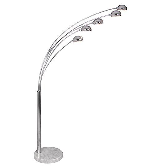 Modern Silver Chrome Designer Five Way Curva Floor Lamp with White Marble Base