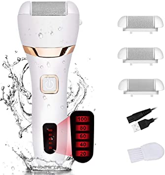 Foot Scrubber Electric Foot File Callus Remover Hard Skin Remover Pedicure Tools for Cracked Heels and Dead Skin with 3 Roller Heads White