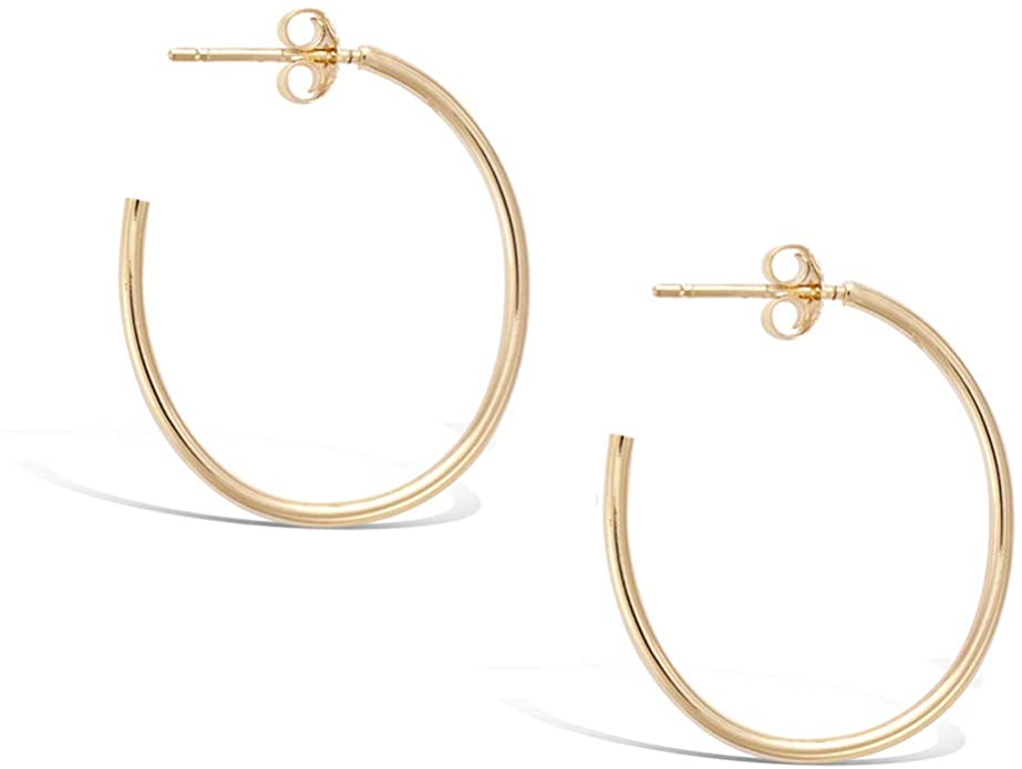 Agvana Gold Plated Sterling Silver Small/Medium/Large Dainty Thin Tube Oval Half Open Post Hoop Earrings Jewelry Gift for Women Girls, Height: 20mm/30mm/40mm/50mm