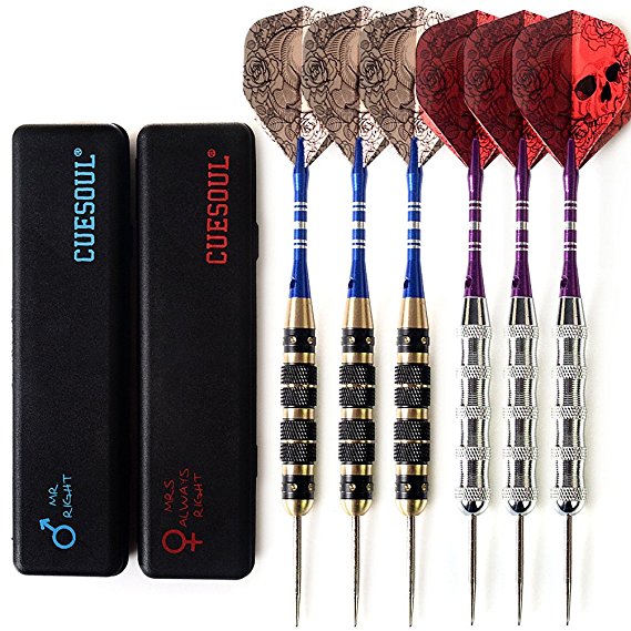 CUESOUL 6 Pcs Couples Package Steel Tip Darts-Love Gift- 2 Sets Pure Quality Brass Barrel,Aluminum Shafts and Fashional Pattern Flights