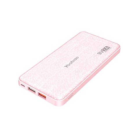 Quick Charge Power Bank Yoobao 12000mAh Ultra Slim External Battery Pack Fast Charge Powerbank Portable Charger Compatible Samsung Galaxy S9 S8 S7, iPhone 8 7 Plus, ipad, Huawei and More - Pink