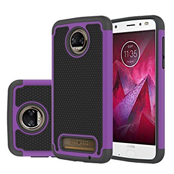 Moto Z2 Force Case,Moto Z2 Force Edition - Suensan TPU Shock Absorption Technology Raised Bezels Protective Cases Cover for Moto Z Force 2nd Generation phone (Z2 Black Purple)