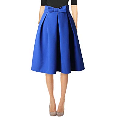 Hanlolo Womens 50s Vintage Skirt Knee Length High Waist Pleated Midi Bow Skirts