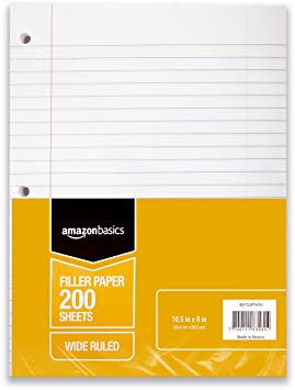 AmazonBasics Wide Ruled Loose Leaf Filler Paper, 200-Sheet, 10.5" x 8", 6-Pack