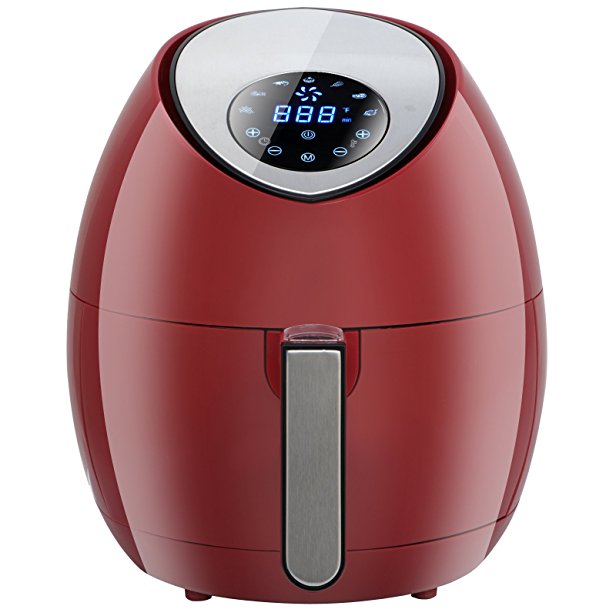 SUPER DEAL 1500W Electric Air Fryer with Rapid Air Technology Touch Screen 7 Cooking Presets Menu, Timer and Temperature Control, 3.7 QT W/Recipe Cookbook (Red)