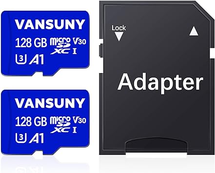 Vansuny 2Pack 128GB Micro SD Card 128GB MicroSDXC Memory Card with A1 U3 Class10 V30 4K Video Recording TF Card (2 Micro SD Cards   1 SD Adapter)