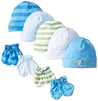 Gerber Baby Boys' 9 Piece Cap and Mitten Bundle