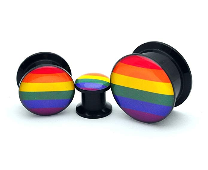 Mystic Metals Body Jewelry Black Acrylic Rainbow Picture Plugs - Sold as a Pair