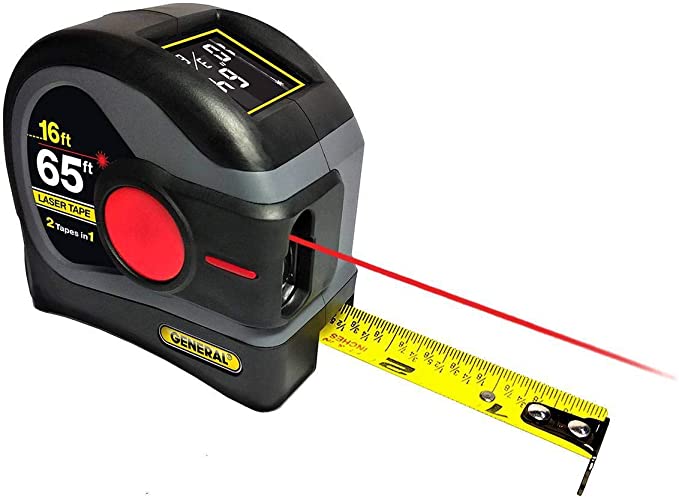 General Tools LTM2X Laser Tape Measure 2-in-1, 65 Ft Laser Measure and 16 Ft Tape Measure with Large, Easy to Read Backlit Digital Display