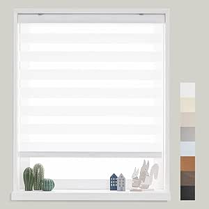 FOIRESOFT Cordless Custom Zebra Roller Shades and Blinds [Cordless Basic, White, W 42 x H 32 inch] Dual Layer Sheer or Privacy Light Control, Day and Night Window Drapes, 20 to 84 inch Wide