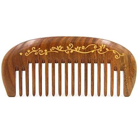 Handmade Natural Green Sandalwood Wide Tooth Massage hair Comb, No Static Pocket Wooden Comb 4.7" (12cm)