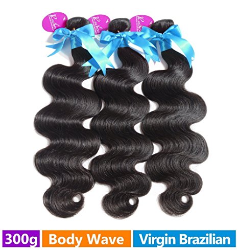 Rechoo Brazilian Virgin Remy Human Hair Extension Weave 3 Bundles 300g - Natural Black,12",Body Wave