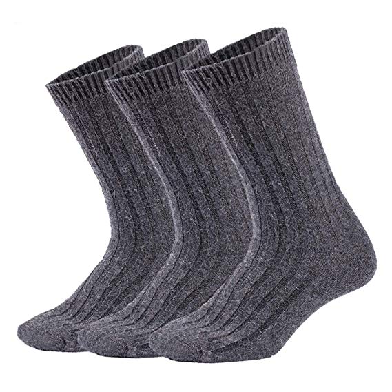Mens Wool Socks Winter Warm Crew Socks Soft Knit Thick Thermal Cozy Casual Dress, Multicolor, 3/6Pack