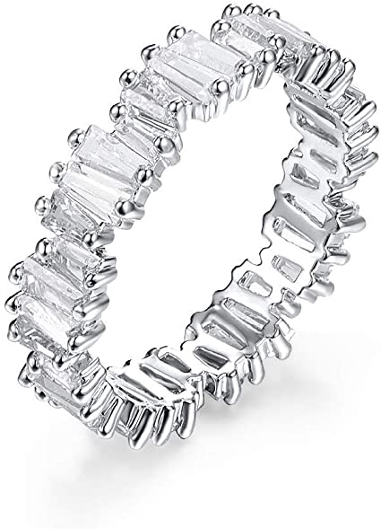 YOGEME Fashion AAA Cubic Zirconia Baguette Ring,shinning,Eternity Ring Band for Women