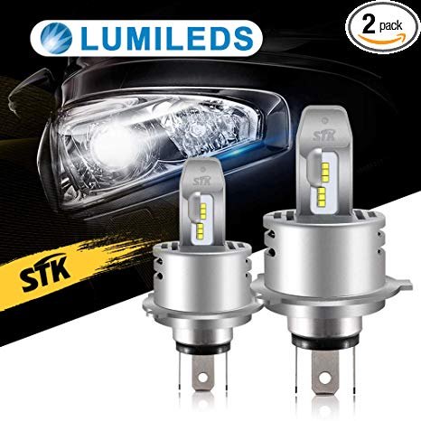 H4 9003 Led Headlight Bulb, 12000LM Lumileds Chips Extremely Bright 6500K ( Cool White ) HB2 Hi/Lo All-in-One Anti-Flicker Conversion Kit Halogen Bulbs Replacement - 2 Years Warranty