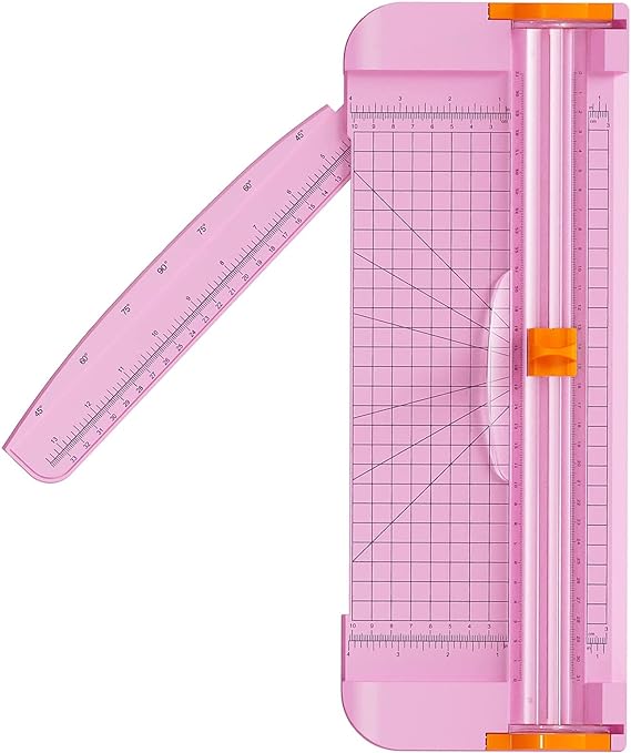 Paper Cutter 12 Inch Titanium Paper Trimmer Scrapbooking Tool with Automatic Security Safeguard and Side Ruler for A4, Craft Paper, Label, Photo and Cardstock (Pink)