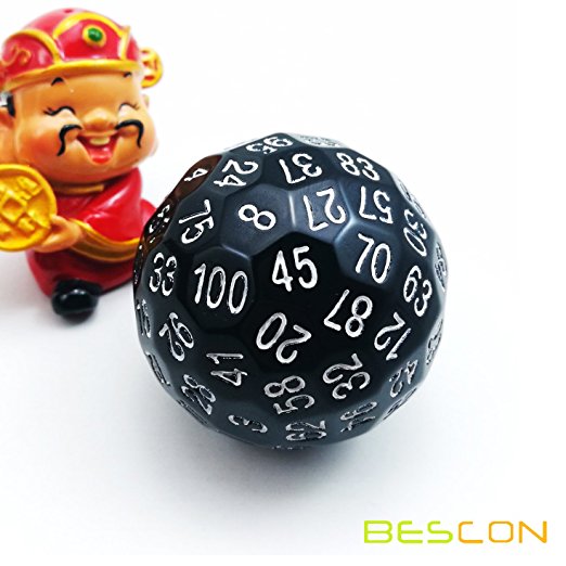 Bescon Polyhedral Dice 100 Sides Dice, D100 die, 100 Sided Cube, D100 Game Dice, 100-Sided Cube of Black Color