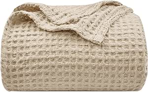 PHF Ultra Soft Waffle Weave Blanket Queen Size 90"x 90"- Washed Lightweight Breathable Cozy Woven Blanket Perfect for Spring Summer - Great Decor for Couch Bed Sofa Home Car - Khaki