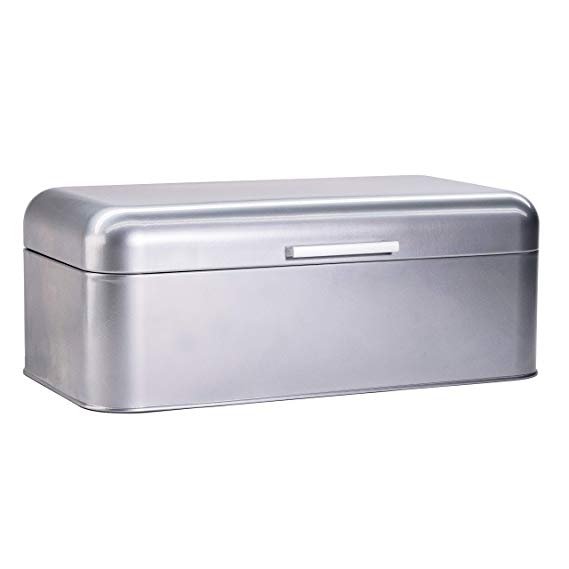 Large Grey Bread Box - Extra Large Storage Container for Loaves, Bagels, Chips & More: 16.5" x 8.9" x 6.5" | Bonus Recipe EBook