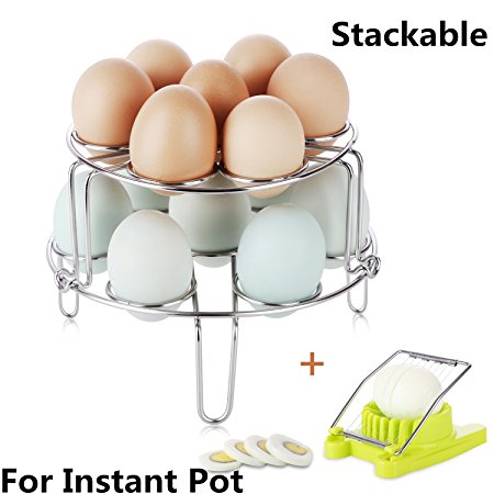 2-Pack Egg Steamer Rack for Instant Pot Accessories / Stackable Steam Rack for Pressure Cooker with Egg Slicer