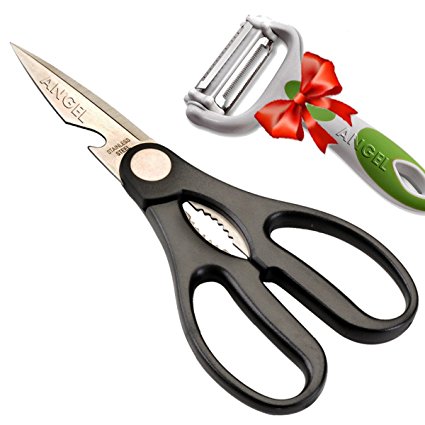 Angel Multi-Purpose Kitchen Shears – Heavy-Duty Stainless Steel Professional Kitchen Scissors   FREE 3-in-1 Peeler