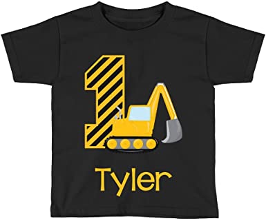 Blu Magnolia Co Boys Construction Birthday Shirt Any Age | Personalized with Any Name (Black, 18 Month Shirt)