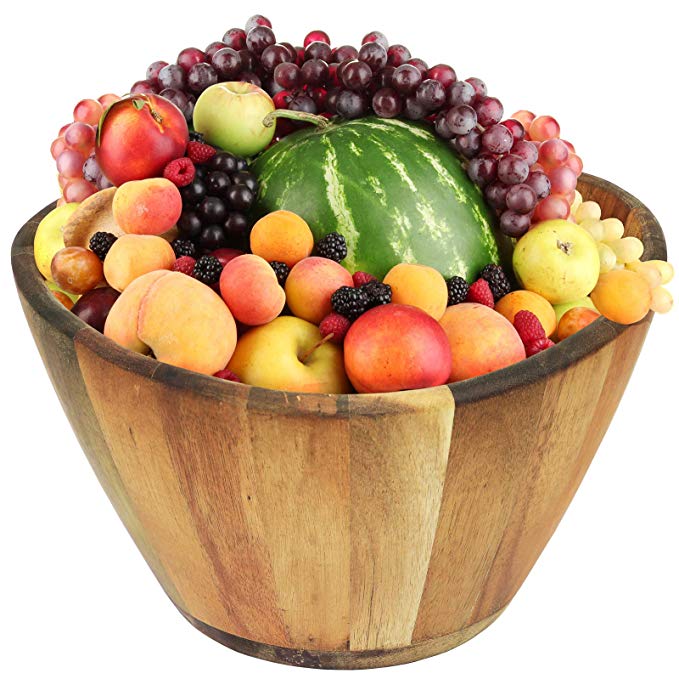 Greenco Large Acacia Wave Rim Fruits and Salads Serving Bowl 12" Inch Diameter