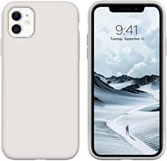 iPhone 11 Case,DUEDUE Liquid Silicone Soft Gel Rubber Slim Cover with Microfiber Cloth Lining Cushion Shockproof Full Body Protective Case for iPhone 11 6.1" for Women Men,Stone