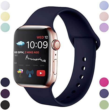 Hamile Strap Compatible With Apple Watch Series 5/4/3/2/1, Soft Silicone Waterproof Replacement Strap for Apple Watch 42 M/L Dark Blue