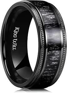 King Will NATURE 7mm 8mm Titanium Ring Black/Silver/Green with Wood Inlay Wedding Band Ring for Men Real Comfort Fit