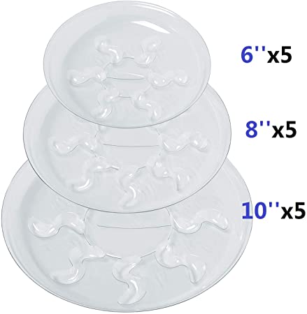 Idyllize 15 Pack Assorted Sizes 6 8 10 Inch Clear Thick Plastic Heavy Duty Sturdy Plant Saucer Drip Trays for pots, 5 Pieces of Each Size (Assorted Sizes 6'', 8'', 10'')