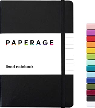 Paperage Lined Journal Notebook, Hard Cover, Medium 5.7 x 8 inches, 100 gsm Thick Paper (Black, Ruled)