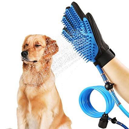 Cysmile Pet Bathing Tool, Multi-Functional Pet Grooming Bath Massager,Pet Shower Sprayer and Grooming Glove with 3 Faucet Adapters for Dog Cat Horse Indoor and Outdoor Use