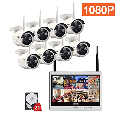 Security Camera System Wireless, 12.5-inch LCD Monitor All in One CCTV WiFi NVR Kit with 8pcs 1080P HD Outdoor/Indoor Video Surveillance IR Night Vision IP Cameras, Best Security System 2TB HDD