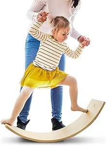 Goplus Wooden Balance Board Curvy Wobble Board, Toddler Yoga Board Preschool Learning Toys, Home Rocker Board for Kids Adult, Natural Wood 35 Inch