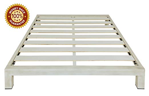 In Style Furnishings Stella Modern Metal Low Profile Thick Slats Support Platform Bed Frame - Full Size, Brushed White
