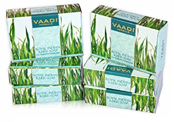 Vetiver Soap (Royal Indian Khus Bar Soap) with Olive and Soybean Oil - Handmade Herbal Soap (Aromatherapy) with 100% Pure Essential Oils - ALL Natural - For Radiant Complexion - Each 2.65 Ounces - Pack of 6 (16 Ounces) - Vaadi Herbals