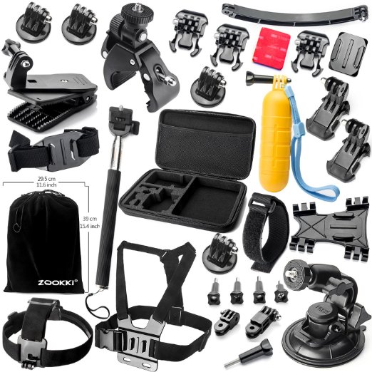 Zookki Essential Accessories Bundle Kit for GoPro Hero 4 3  3 2 1 Black Silver Accessory for GoPro 4 3  3 2 1 SJ4000 SJ5000 SJ6000 in Parachuting Swimming Rowing Surfing Skiing Climbing Running Bike Riding Camping Diving Outing and Other Outdoor Sports